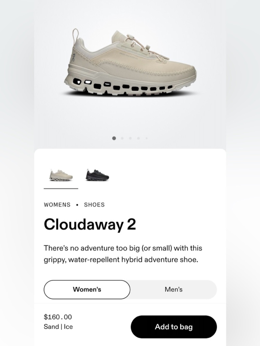 On Running Cloudaway 2 Water Repellent Women's Shoes — Sand/Ice - Picture 9 of 10